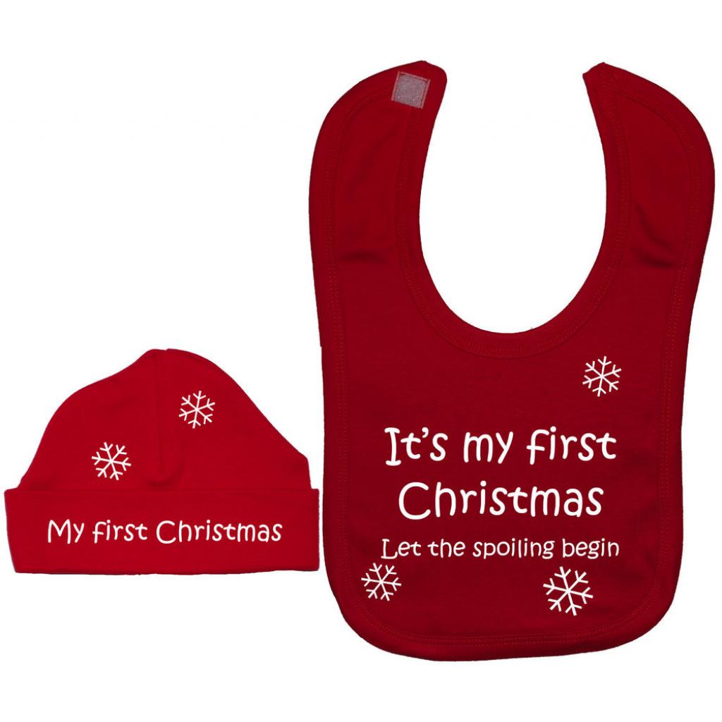 my first christmas bib and hat