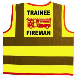 Trainee Fireman With Red Engine Hi Visibility Children's Kids Safety Jacket