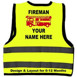 Fireman Personalised Red Engine Baby Childrens Hi Vis Safety