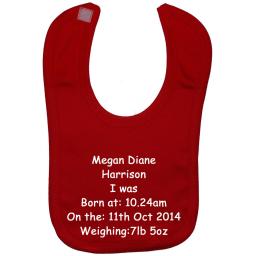 Personalised Name, Time, Date, Weight Baby Feeding Bib