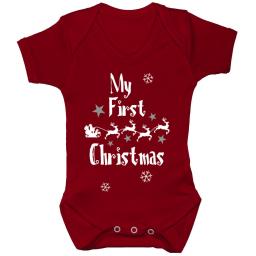 My First Christmas with Sleigh Babygrow Bodysuit Romper Vest