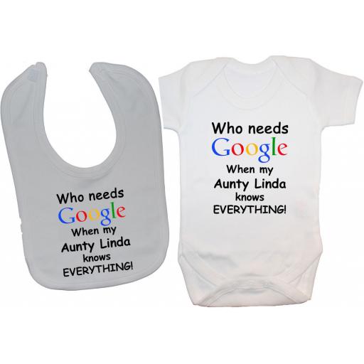 Google Aunty Personalised Name Baby Grow, Bodysuit & Bib