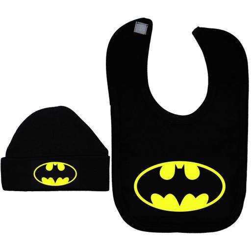 Bat Baby Feeding Bib & Beanie Hat Cap Batman Superhero