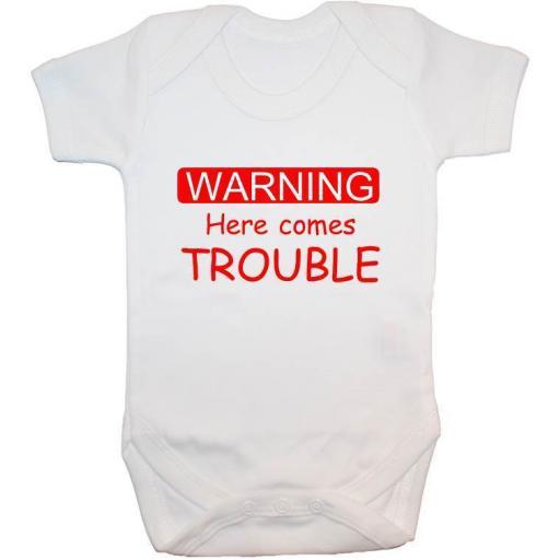 Warning Here Comes Trouble Baby Grow, Bodysuit, T-Shirt