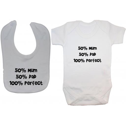 50% Mum 50% Dad 100 % Perfect Baby Bodysuit & Bib