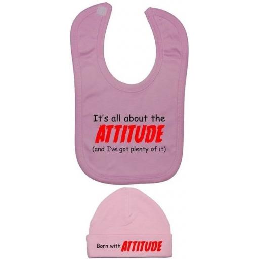 It's All About The Attitude Baby Feeding Bib & Hat Set
