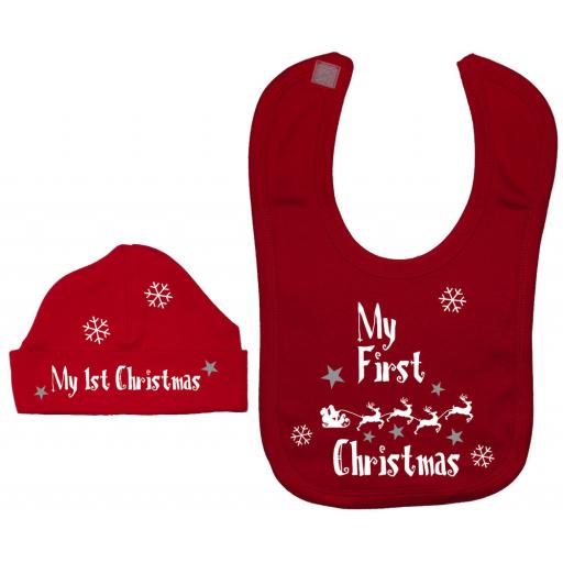 my first christmas bib and hat