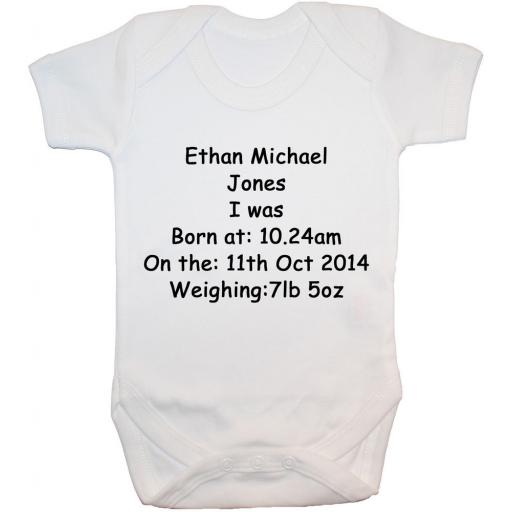 Personalised, Name, Time, Weight Baby Bodysuit, Romper