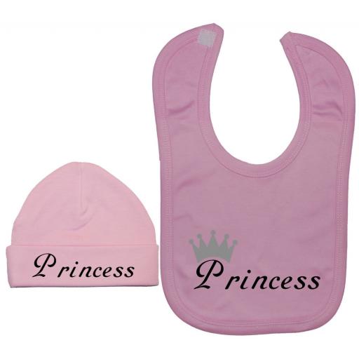 Princess Baby Nursery Feeding Bib & Beanie Hat, Cap