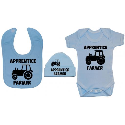 Apprentice Farmer Baby Grow, Bodysuit & Feeding Bib & Hat