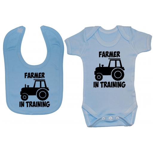 Farmer In Training Baby Grow, Romper & Feeding Bib