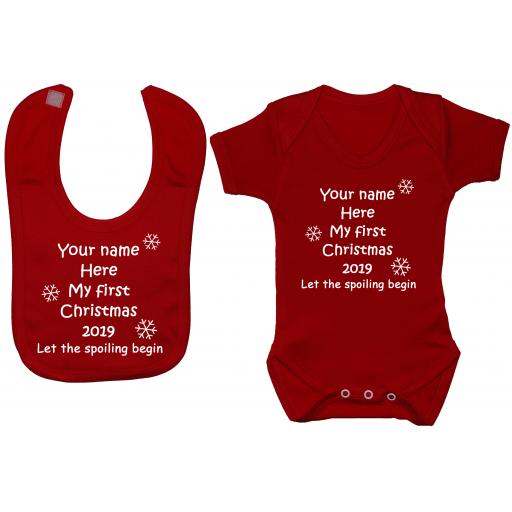 Personalised My First Christmas & Year Baby Bodysuit & Bib Let the Spoiling Begin