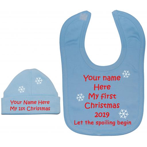 Personalised Name & Year My First Christmas Baby Bib & Hat