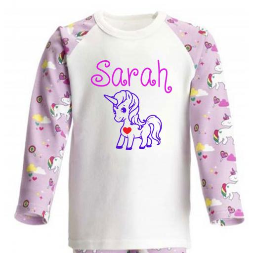 Baby Children Girls Personalised Unicorn Pyjamas Add Own Name.