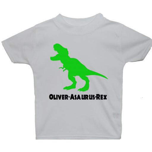 Personalised Name-Asuarus Rex Dinosaur Baby, Children T-Shirt, Top