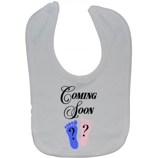 Coming Soon Gender Reveal Baby Feeding Bib Touch Attach