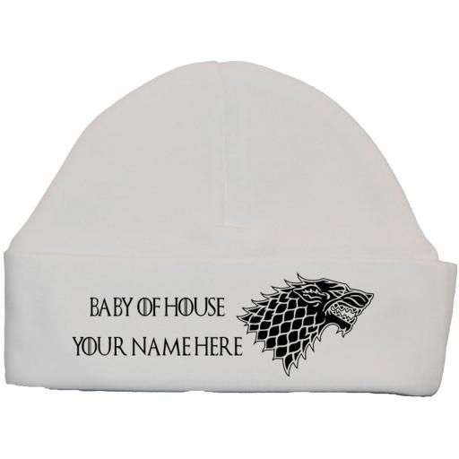 Baby Of House Personalised GOT Thrones Stark Wolf Beanie Hat, Cap Newborn - 12 Months