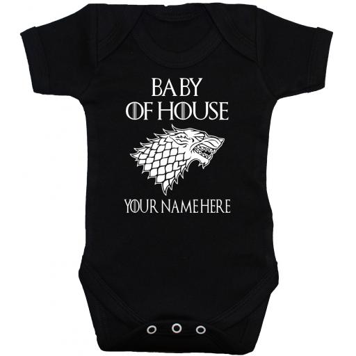 Baby Of House Personalised GOT Thrones Stark Wolf Grow, Bodysuit, Romper, T-Shirt Sizes from 0 to 18 Months