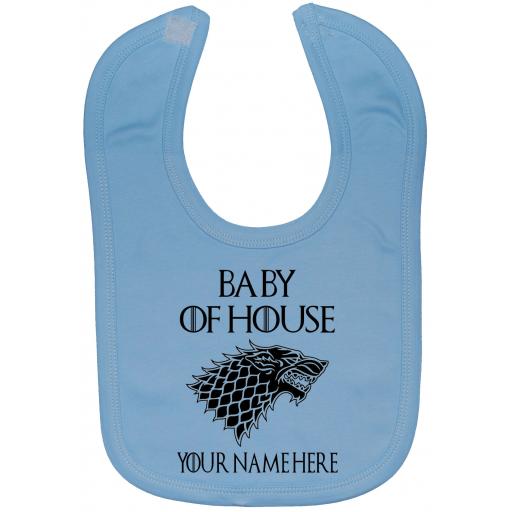 Baby Of House Personalised GOT Thrones Stark Wolf Feeding Bib Touch Attach