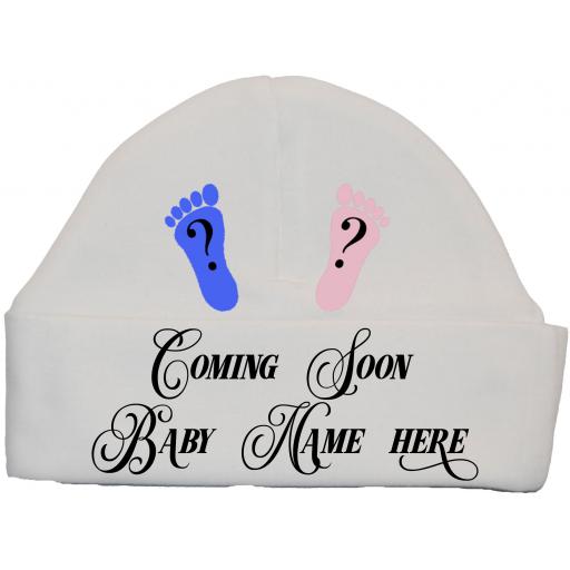 Personalised Coming Soon Gender Reveal Baby Beanie Hat, Cap Newborn - 12 Months